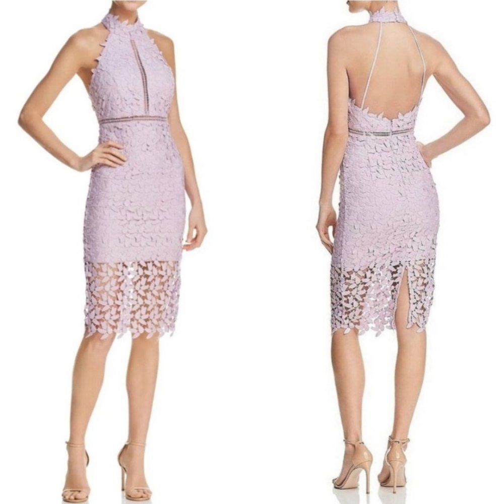 Bardot Gemma Halter Lace Sheath Dress Lilac